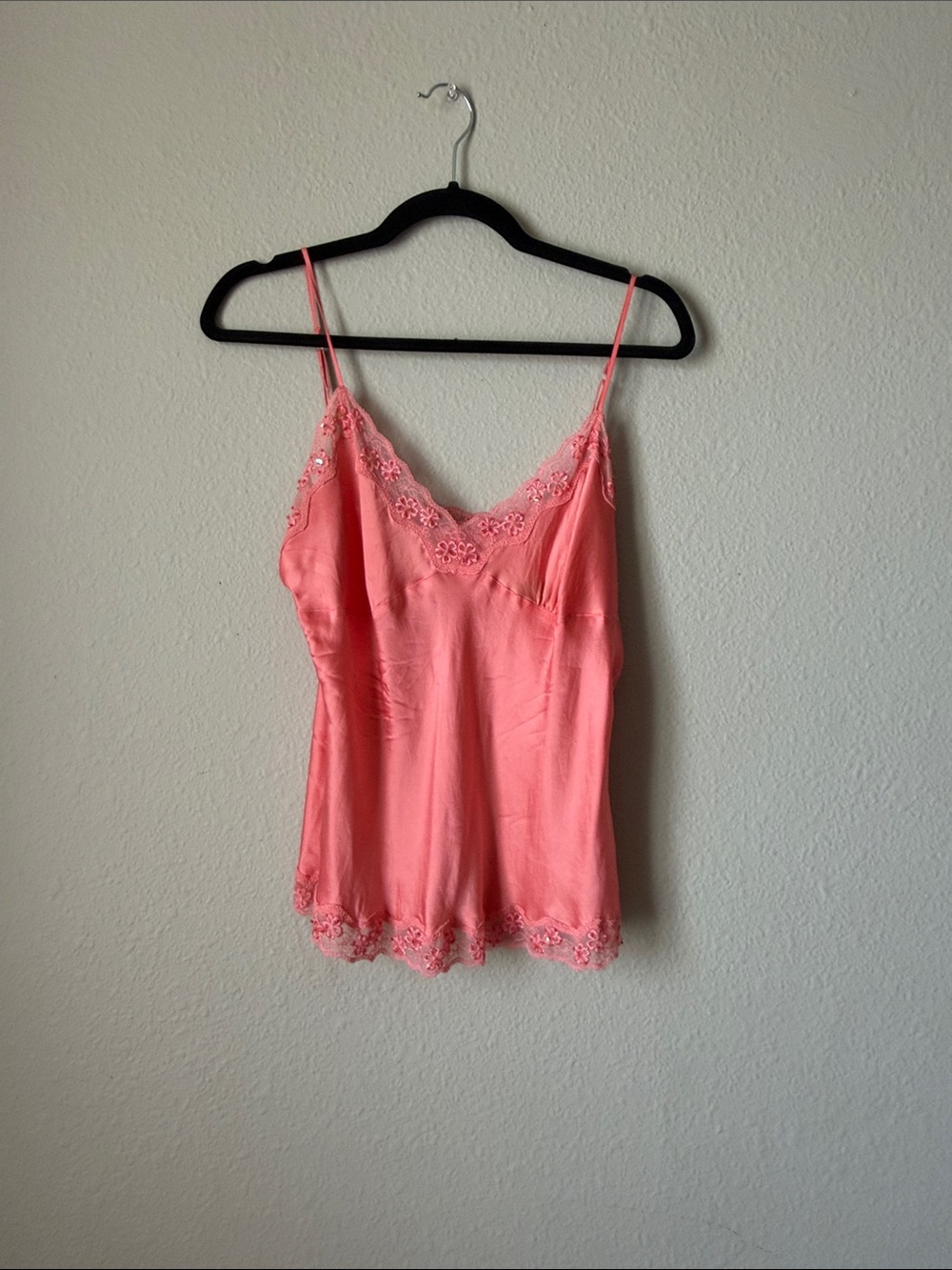 Ninety Coral Lace-Trim Satin Cami